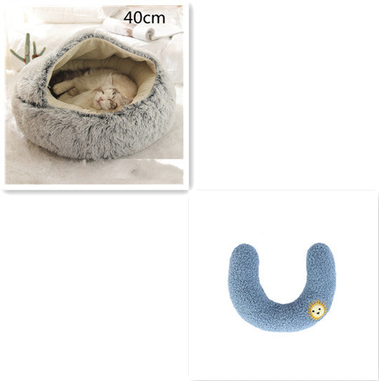 Lit 2 en 1 pour chien et chat - Lit d'hiver rond en peluche chaud pour animaux de compagnie - Lit doux et long en peluche pour animaux de compagnie